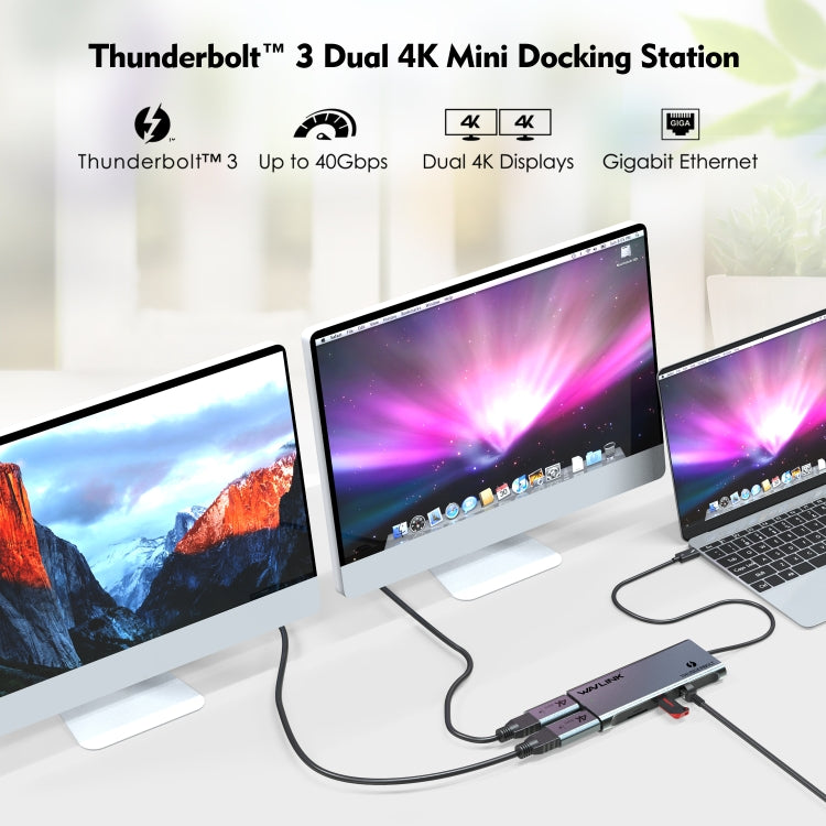 WAVLINK WL-UTD05H Thunderbolt 3 Dual 4K Mini Docking Station Converter With 2 DP to HD Adapters - free shipping - PMC Jewellery - Order now!