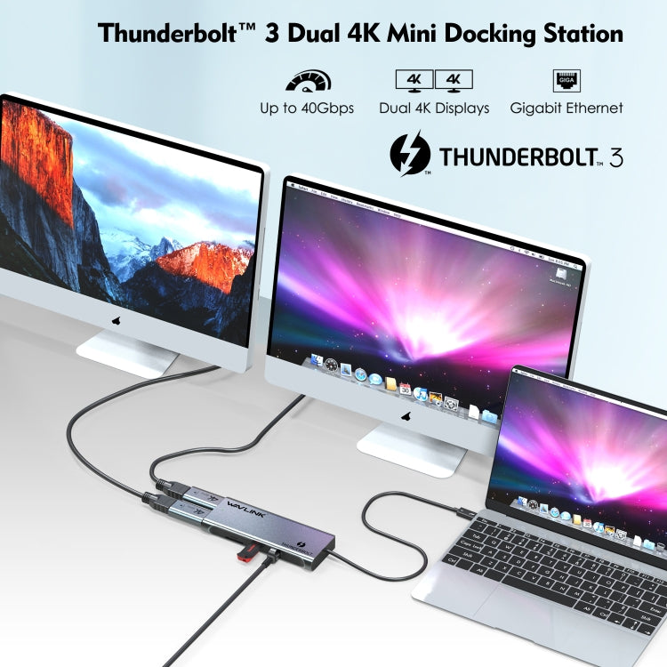 WAVLINK WL-UTD05H Thunderbolt 3 Dual 4K Mini Docking Station Converter With 2 DP to HD Adapters - free shipping - PMC Jewellery - Order now!