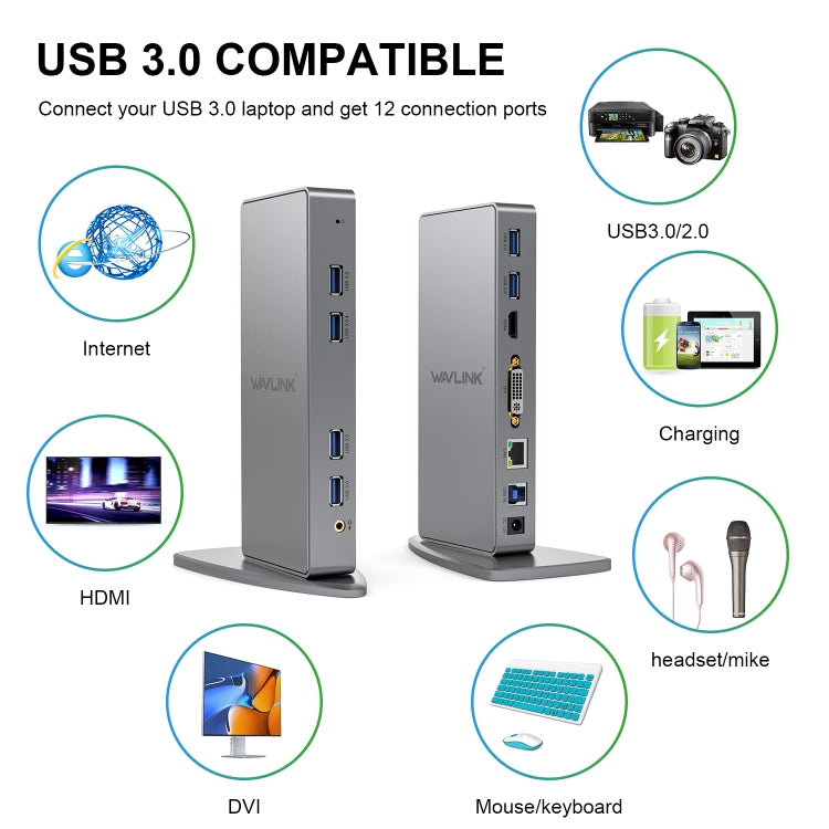 WAVLINK WL-UG39DK7 USB3.0 Hub Adapter Multi-Screen Graphics Card Universal Docking Station, Plug:EU Plug - free shipping - PMC Jewellery - Order now!