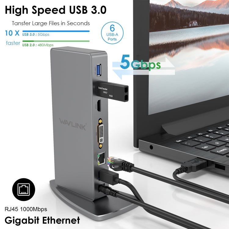 WAVLINK WL-UG39DK7 USB3.0 Hub Adapter Multi-Screen Graphics Card Universal Docking Station, Plug:EU Plug - free shipping - PMC Jewellery - Order now!