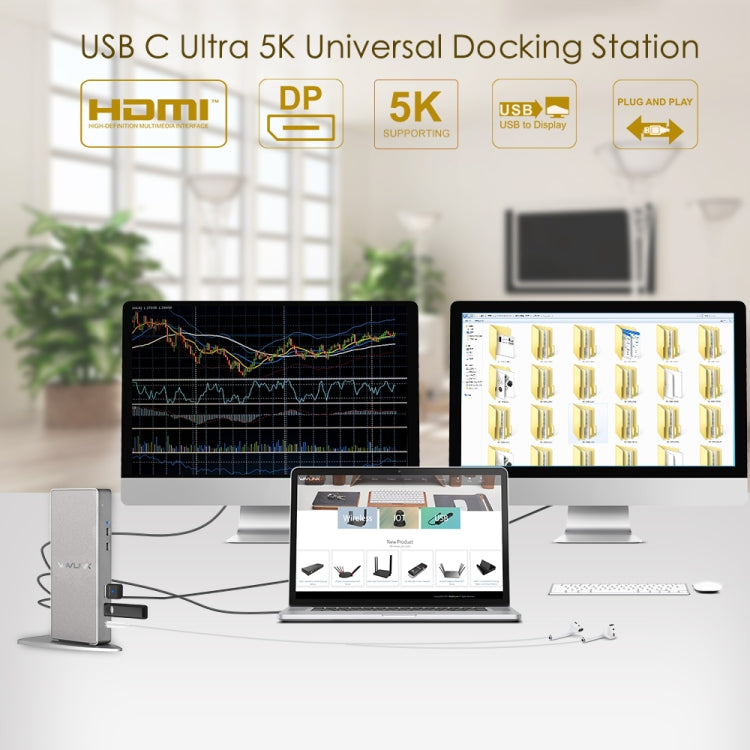 WAVLINK WL-UG69DK7 Laptops Type-C Universal Desktop Docking Station Aluminum Alloy HUB Adapter(US Plug) - free shipping - PMC TechLife - Order now!