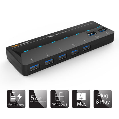 WAVLINK WL-UH3073D USB3.0 HUB Adapter 7-Port Docking Station with Individual Switch(UK Plug) - USB 3.0 HUB by WAVLINK | Online Shopping South Africa | PMC Jewellery | Buy Now Pay Later Mobicred