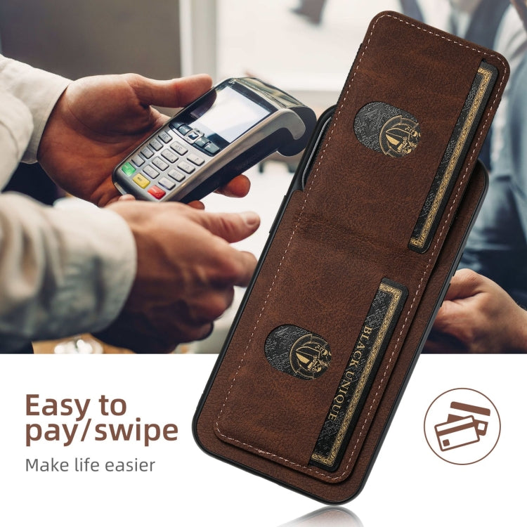 For iPhone 16 Plus Suteni H03 Litchi Leather Card Bag Stand Back Phone Case(Brown) - iPhone 16 Plus Cases by Suteni | Online Shopping South Africa | PMC Jewellery | Buy Now Pay Later Mobicred