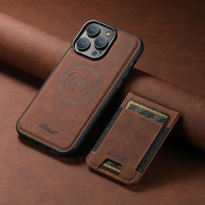 For iPhone 15 Pro Max Suteni H17 Litchi Texture Leather MagSafe Detachable Wallet Phone Case(Brown) - iPhone 15 Pro Max Cases by Suteni | Online Shopping South Africa | PMC Jewellery | Buy Now Pay Later Mobicred