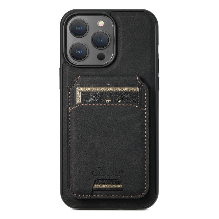 For iPhone 15 Pro Suteni H17 Litchi Texture Leather MagSafe Detachable Wallet Phone Case(Black) - iPhone 15 Pro Cases by Suteni | Online Shopping South Africa | PMC Jewellery | Buy Now Pay Later Mobicred