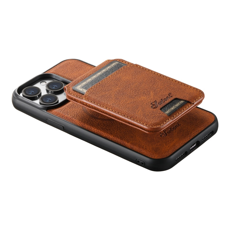 For iPhone 15 Pro Suteni H17 Litchi Texture Leather MagSafe Detachable Wallet Phone Case(Khaki) - iPhone 15 Pro Cases by Suteni | Online Shopping South Africa | PMC Jewellery | Buy Now Pay Later Mobicred