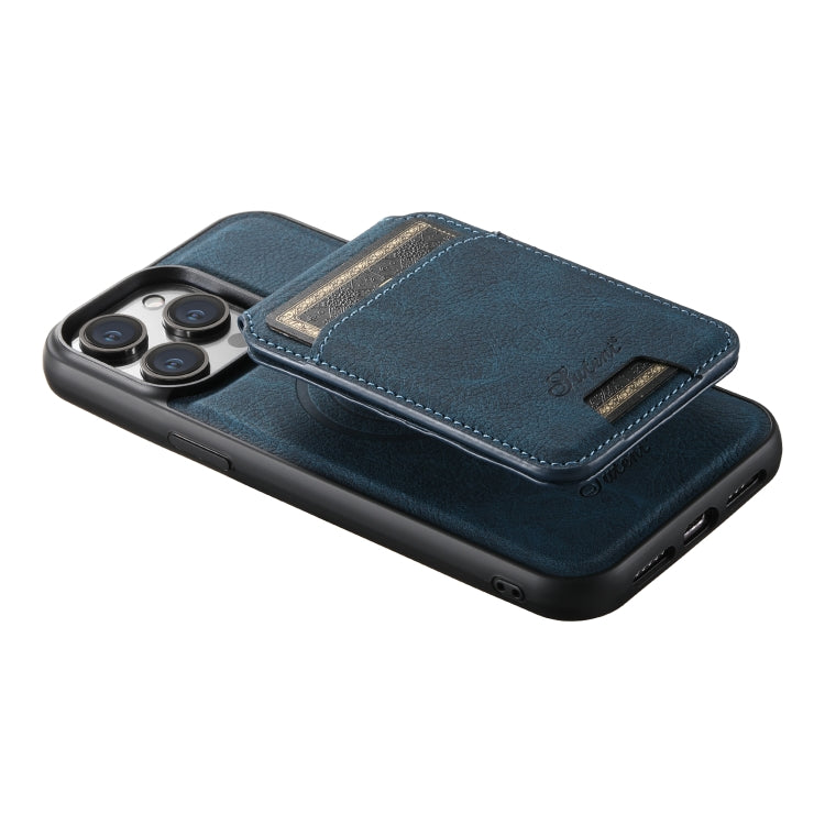 For iPhone 15 Pro Suteni H17 Litchi Texture Leather MagSafe Detachable Wallet Phone Case(Blue) - iPhone 15 Pro Cases by Suteni | Online Shopping South Africa | PMC Jewellery | Buy Now Pay Later Mobicred