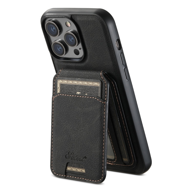 For iPhone 15 Suteni H17 Litchi Texture Leather MagSafe Detachable Wallet Phone Case(Black) - iPhone 15 Cases by Suteni | Online Shopping South Africa | PMC Jewellery | Buy Now Pay Later Mobicred