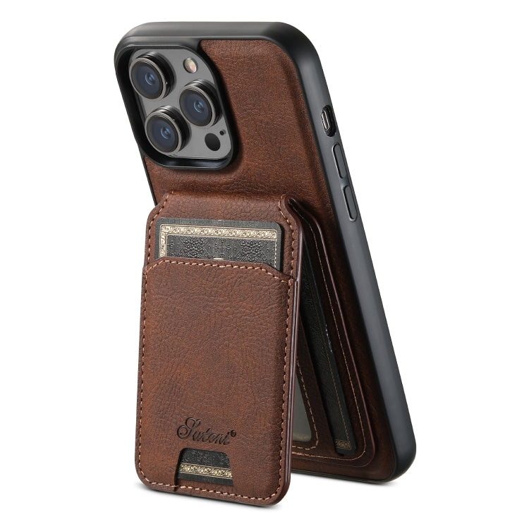 For iPhone 15 Suteni H17 Litchi Texture Leather MagSafe Detachable Wallet Phone Case(Brown) - iPhone 15 Cases by Suteni | Online Shopping South Africa | PMC Jewellery | Buy Now Pay Later Mobicred