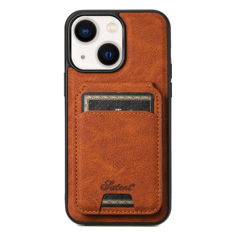 For iPhone 14 Plus Suteni H17 Litchi Texture Leather MagSafe Detachable Wallet Phone Case(Khaki) - iPhone 14 Plus Cases by Suteni | Online Shopping South Africa | PMC Jewellery | Buy Now Pay Later Mobicred