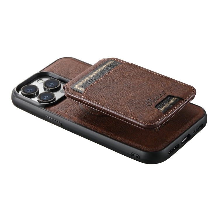 For iPhone 13 Suteni H17 Litchi Texture Leather MagSafe Detachable Wallet Phone Case(Brown) - iPhone 13 Cases by Suteni | Online Shopping South Africa | PMC Jewellery | Buy Now Pay Later Mobicred