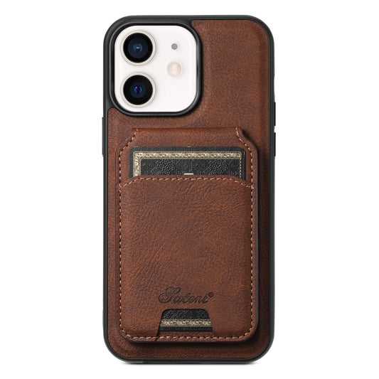 For iPhone 12  Suteni H17 Litchi Texture Leather MagSafe Detachable Wallet Phone Case(Brown) - iPhone 12 / 12 Pro Cases by Suteni | Online Shopping South Africa | PMC Jewellery | Buy Now Pay Later Mobicred