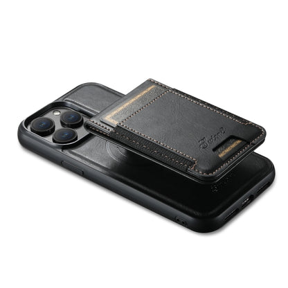 For iPhone 15 Plus Suteni H17 Oil Eax Leather MagSafe Detachable Wallet Phone Case(Black) - iPhone 15 Plus Cases by Suteni | Online Shopping South Africa | PMC Jewellery | Buy Now Pay Later Mobicred