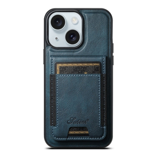 For iPhone 15 Plus Suteni H17 Oil Eax Leather MagSafe Detachable Wallet Phone Case(Blue) - iPhone 15 Plus Cases by Suteni | Online Shopping South Africa | PMC Jewellery | Buy Now Pay Later Mobicred