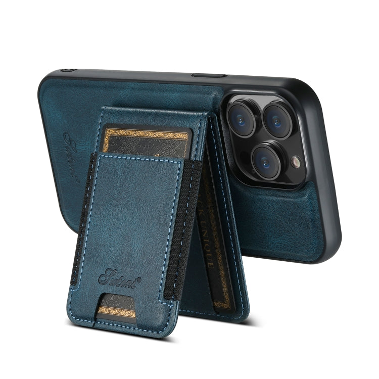 For iPhone 14 Plus Suteni H17 Oil Eax Leather MagSafe Detachable Wallet Phone Case(Blue) - iPhone 14 Plus Cases by Suteni | Online Shopping South Africa | PMC Jewellery | Buy Now Pay Later Mobicred