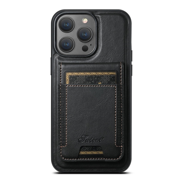 For iPhone 14 Pro Suteni H17 Oil Eax Leather MagSafe Detachable Wallet Phone Case(Black) - iPhone 14 Pro Cases by Suteni | Online Shopping South Africa | PMC Jewellery | Buy Now Pay Later Mobicred