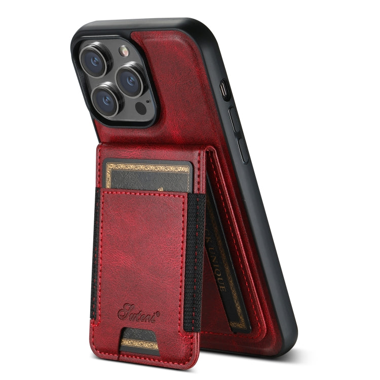 For iPhone 14 Pro Suteni H17 Oil Eax Leather MagSafe Detachable Wallet Phone Case(Red) - iPhone 14 Pro Cases by Suteni | Online Shopping South Africa | PMC Jewellery | Buy Now Pay Later Mobicred