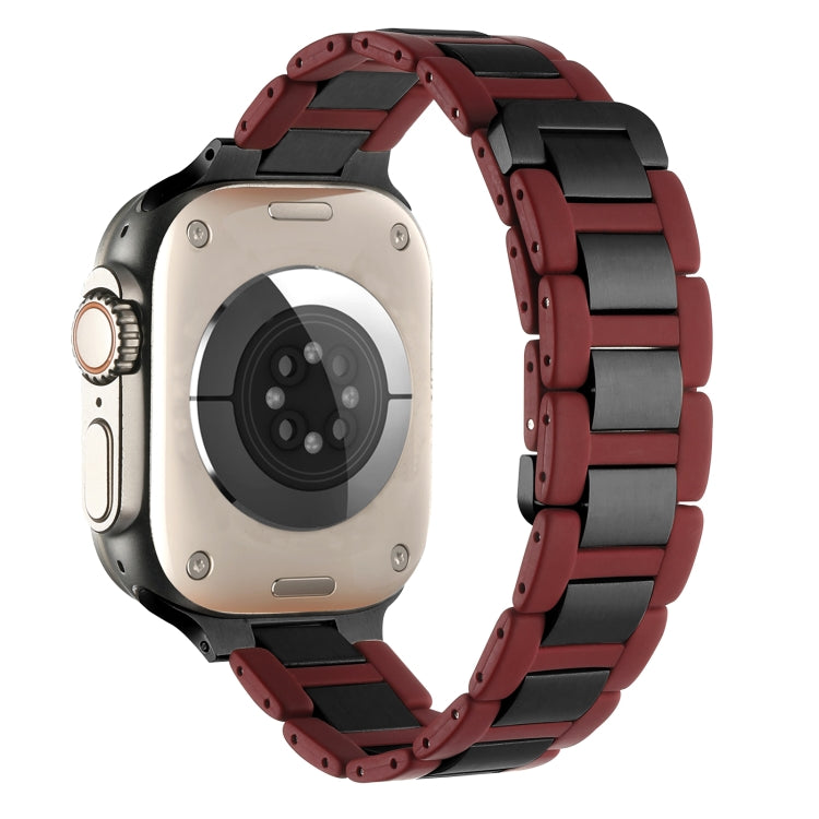 For Apple Watch SE 2023 44mm Rubber Stainless Steel Magnetic Watch Band(Wine+Black) - Watch Bands by PMC Jewellery | Online Shopping South Africa | PMC Jewellery