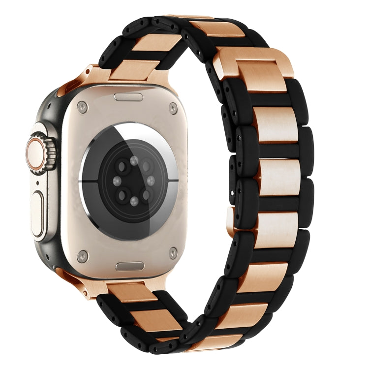 For Apple Watch SE 2023 40mm Rubber Stainless Steel Magnetic Watch Band(Black+Rose Gold) - Watch Bands by PMC Jewellery | Online Shopping South Africa | PMC Jewellery