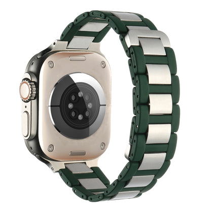 For Apple Watch Series 9 41mm Rubber Stainless Steel Magnetic Watch Band(Green+Silver) - Watch Bands by PMC Jewellery | Online Shopping South Africa | PMC Jewellery