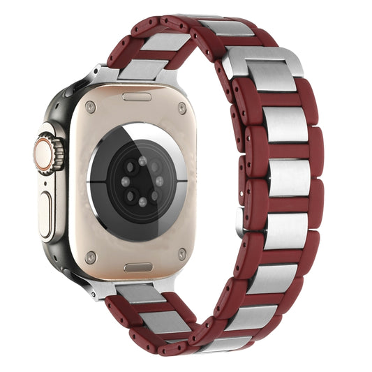 For Apple Watch Ultra 49mm Rubber Stainless Steel Magnetic Watch Band(Wine+Silver) - Watch Bands by PMC Jewellery | Online Shopping South Africa | PMC Jewellery