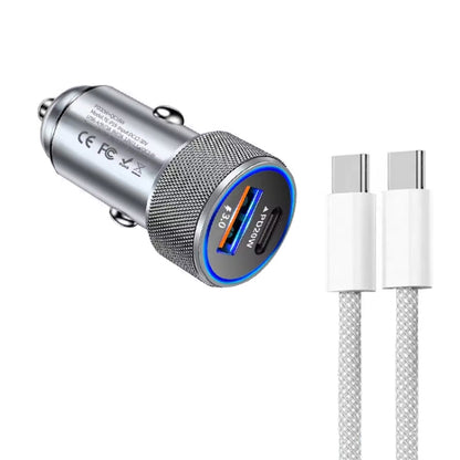 P19 Metal PD20W USB-C + QC18W USB Car Charger with USB-C to USB-C Date Cable for iPhone 15 series(Silver Gray) - Car Charger by PMC Jewellery | Online Shopping South Africa | PMC Jewellery | Buy Now Pay Later Mobicred