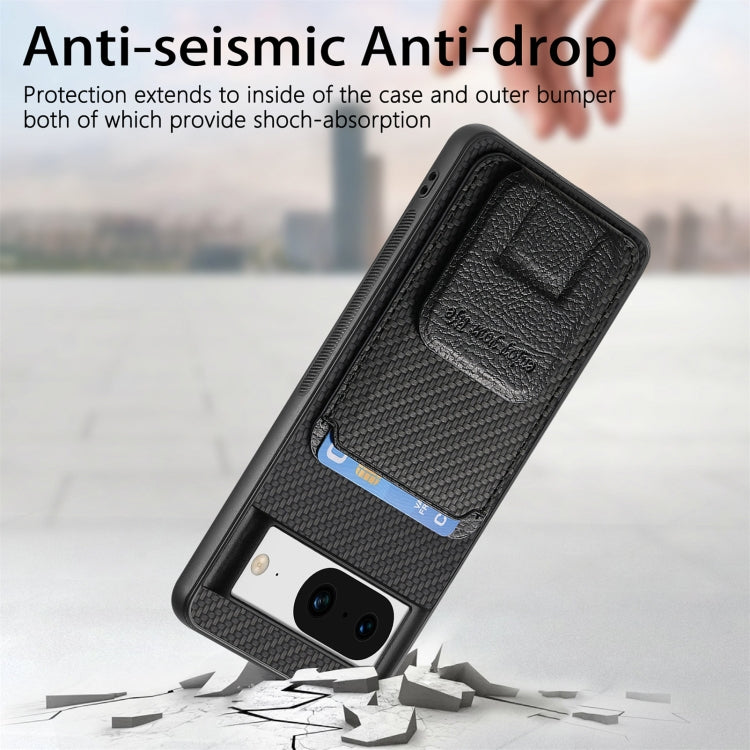 For Google Pixel 7 Carbon Fiber Card Bag Fold Stand Phone Case(Black) - Google Cases by PMC TechLife | Online Shopping South Africa | PMC TechLife