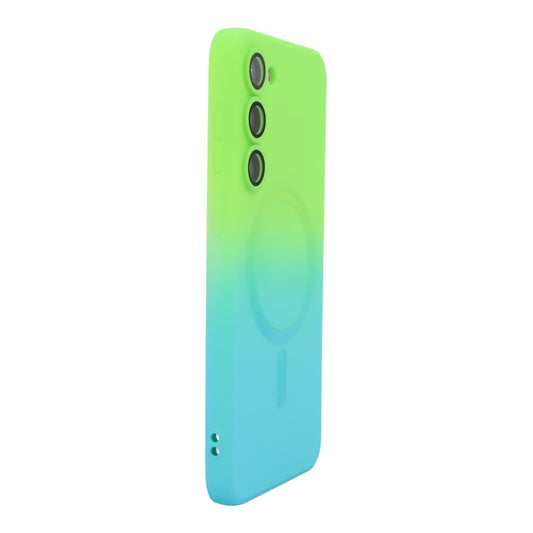 For Samsung Galaxy S25 5G ENKAY Hat-Prince MagSafe Rainbow Gradient Silicone Phone Case with Lens Film(Green Blue) - Galaxy S25 5G Cases by ENKAY | Online Shopping South Africa | PMC Jewellery | Buy Now Pay Later Mobicred