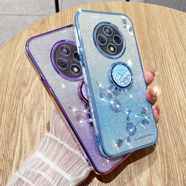 For OPPO A3 Pro Gradient Glitter Immortal Flower Ring All-inclusive Phone Case(Blue) - free shipping - PMC TechLife - Order now!