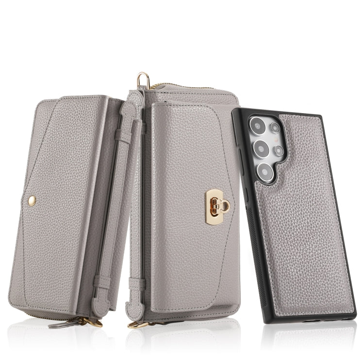 For Samsung Galaxy S24+ 5G Crossbody Multi-functional Zipper Wallet Litchi Leather Phone Case(Grey) - Galaxy S24+ 5G Cases by PMC Jewellery | Online Shopping South Africa | PMC Jewellery | Buy Now Pay Later Mobicred