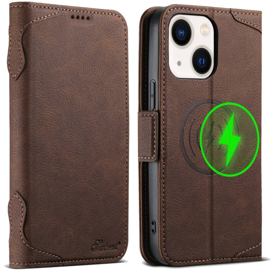 For iPhone 14 SUTENI J07 Multifunctional Horizontal Flip Magsafe Leather Phone Case(Brown) - iPhone 14 Cases by Suteni | Online Shopping South Africa | PMC Jewellery | Buy Now Pay Later Mobicred