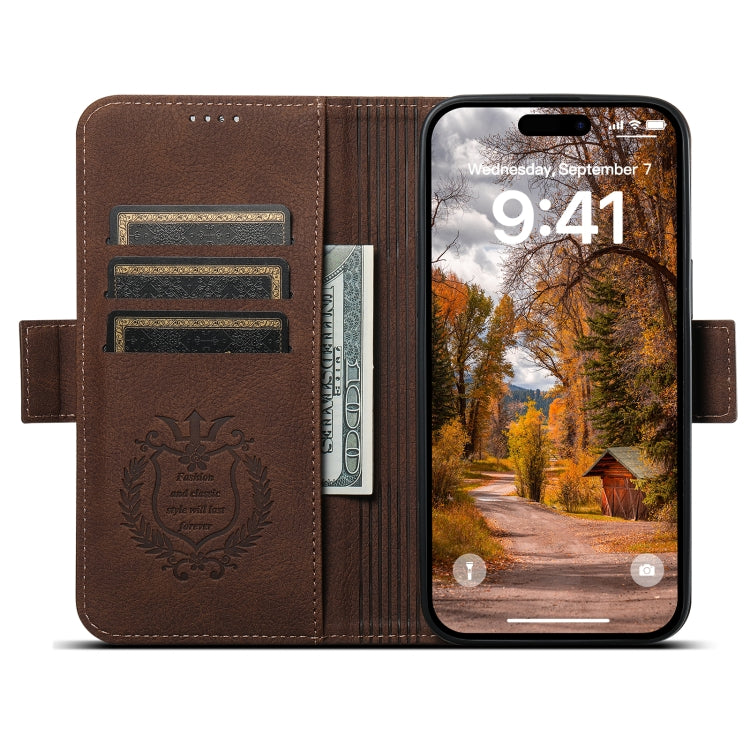 For iPhone 14 SUTENI J07 Multifunctional Horizontal Flip Magsafe Leather Phone Case(Brown) - free shipping - PMC Jewellery - Order now!