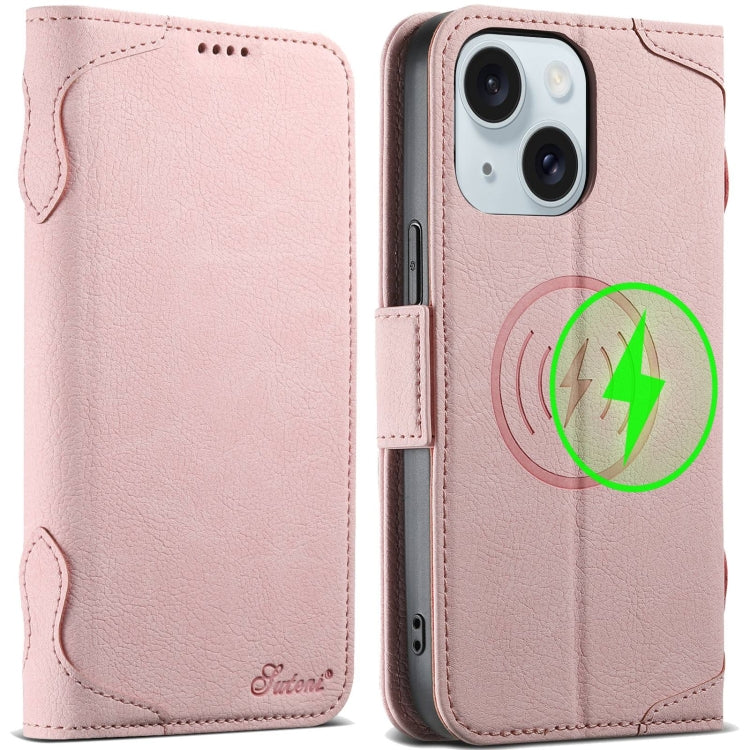 For iPhone 15 Plus SUTENI J07 Multifunctional Horizontal Flip Magsafe Leather Phone Case(Pink) - iPhone 15 Plus Cases by Suteni | Online Shopping South Africa | PMC Jewellery | Buy Now Pay Later Mobicred