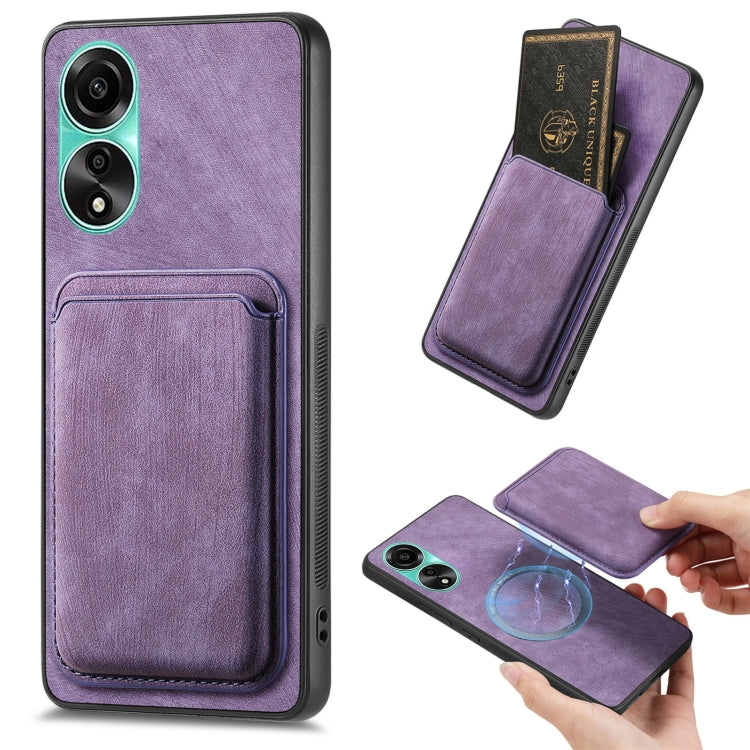For OPPO A78 4G Retro Leather Card Bag Magnetic Phone Case(Purple) - OPPO Cases by PMC Jewellery | Online Shopping South Africa | PMC Jewellery | Buy Now Pay Later Mobicred