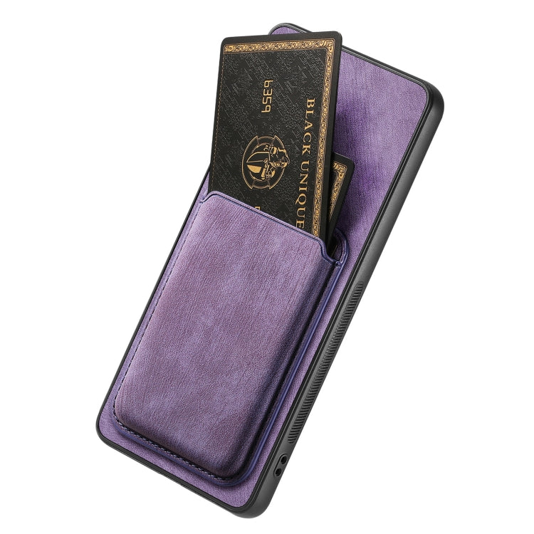 For OPPO A57 4G Retro Leather Card Bag Magnetic Phone Case(Purple) - OPPO Cases by PMC Jewellery | Online Shopping South Africa | PMC Jewellery | Buy Now Pay Later Mobicred