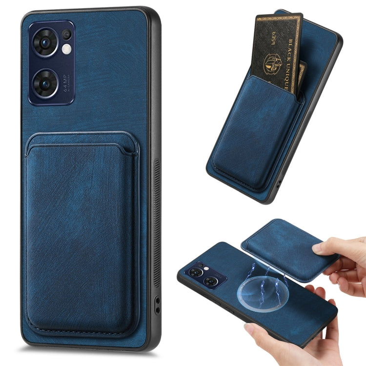 For OPPO Reno7 5G Retro Leather Card Bag Magnetic Phone Case(Blue) - OPPO Cases by PMC TechLife | Online Shopping South Africa | PMC TechLife | Buy Now Pay Later Mobicred