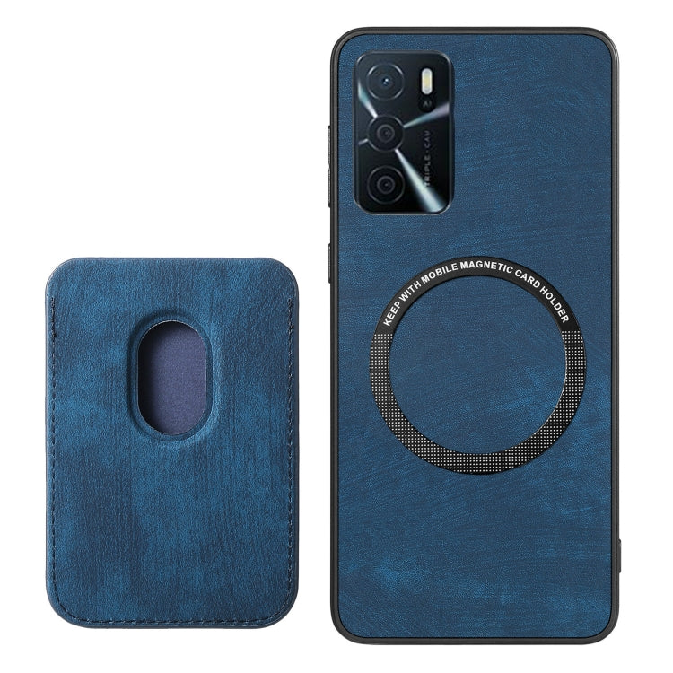 For OPPO Reno7 5G Retro Leather Card Bag Magnetic Phone Case(Blue) - OPPO Cases by PMC TechLife | Online Shopping South Africa | PMC TechLife | Buy Now Pay Later Mobicred