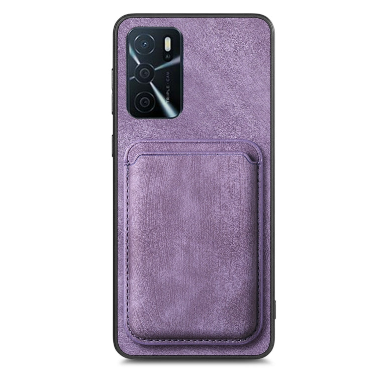 For OPPO Reno7 5G Retro Leather Card Bag Magnetic Phone Case(Purple) - OPPO Cases by PMC Jewellery | Online Shopping South Africa | PMC Jewellery | Buy Now Pay Later Mobicred