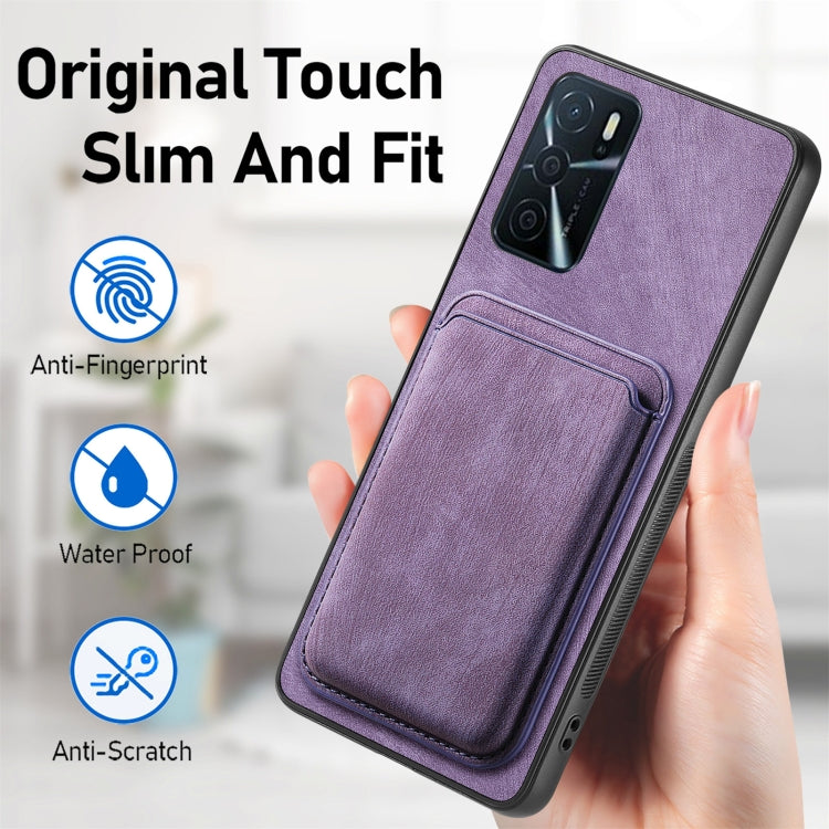 For OPPO Reno6 5G Retro Leather Card Bag Magnetic Phone Case(Purple) - OPPO Cases by PMC Jewellery | Online Shopping South Africa | PMC Jewellery | Buy Now Pay Later Mobicred