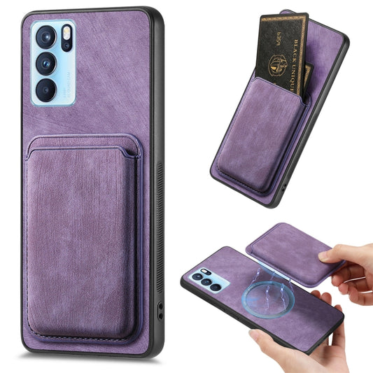 For OPPO Reno6 Pro 5G Retro Leather Card Bag Magnetic Phone Case(Purple) - OPPO Cases by PMC Jewellery | Online Shopping South Africa | PMC Jewellery | Buy Now Pay Later Mobicred