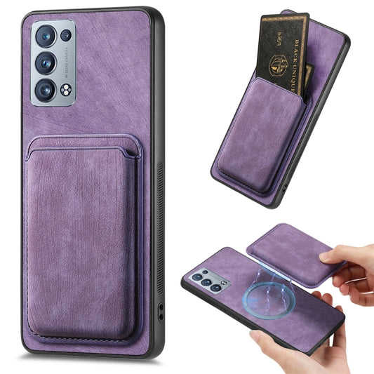 For OPPO Reno6 Pro+ Retro Leather Card Bag Magnetic Phone Case(Purple) - OPPO Cases by PMC Jewellery | Online Shopping South Africa | PMC Jewellery | Buy Now Pay Later Mobicred