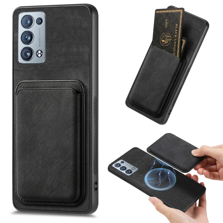 For OPPO Reno6 Pro+ Retro Leather Card Bag Magnetic Phone Case(Black) - OPPO Cases by PMC Jewellery | Online Shopping South Africa | PMC Jewellery | Buy Now Pay Later Mobicred