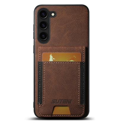 For Samsuny Galaxy S24+ 5G Suteni H03 Litchi Leather Card Bag Stand Back Phone Case(Brown) - Galaxy S24+ 5G Cases by Suteni | Online Shopping South Africa | PMC Jewellery | Buy Now Pay Later Mobicred