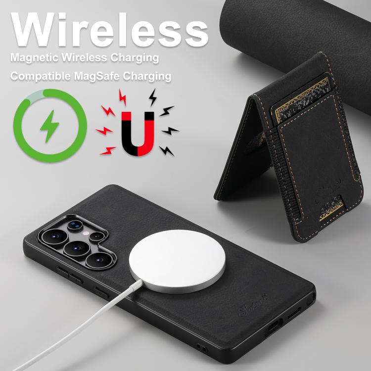 For Samsung Galaxy S25 Ultra 5G Suteni H17 Litchi Texture Leather MagSafe Detachable Wallet Phone Case(Black) - Galaxy S25 Ultra 5G Cases by Suteni | Online Shopping South Africa | PMC Jewellery | Buy Now Pay Later Mobicred