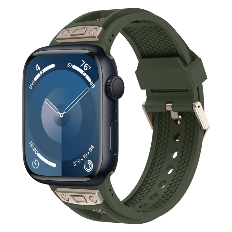 For  Apple Watch Series 9 45mm Breathable Stainless Steel Mesh TPU Watch Band(Green Titanium) - Watch Bands by PMC Jewellery | Online Shopping South Africa | PMC Jewellery