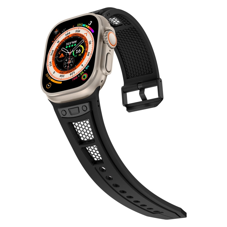 For  Apple Watch Series 9 45mm Breathable Stainless Steel Mesh TPU Watch Band(Black Black) - Watch Bands by PMC Jewellery | Online Shopping South Africa | PMC Jewellery