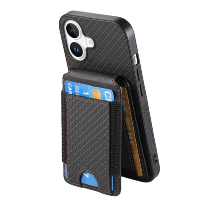 For iPhone 16 Carbon Fiber Vertical Flip Wallet Stand Phone Case(Black) - iPhone 16 Cases by PMC Jewellery | Online Shopping South Africa | PMC Jewellery | Buy Now Pay Later Mobicred