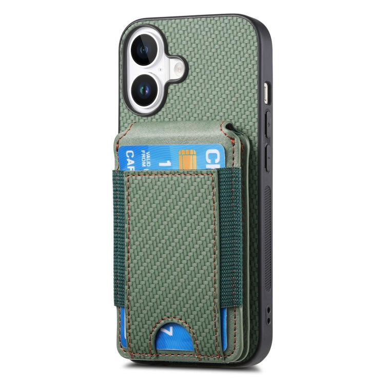 For iPhone 16 Carbon Fiber Vertical Flip Wallet Stand Phone Case(Green) - iPhone 16 Cases by PMC Jewellery | Online Shopping South Africa | PMC Jewellery | Buy Now Pay Later Mobicred