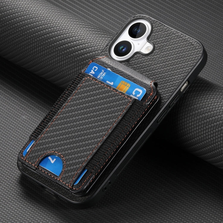 For iPhone 16 Plus Carbon Fiber Vertical Flip Wallet Stand Phone Case(Black) - free shipping - PMC Jewellery - Order now!