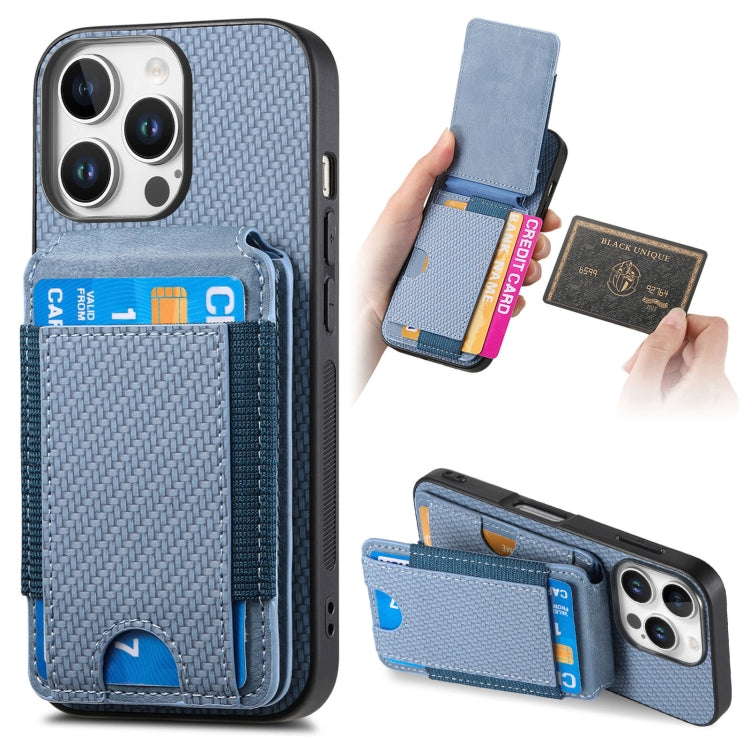 For iPhone 16 Pro Max Carbon Fiber Vertical Flip Wallet Stand Phone Case(Blue) - More iPhone Cases by PMC Jewellery | Online Shopping South Africa | PMC Jewellery | Buy Now Pay Later Mobicred